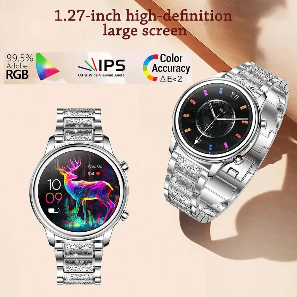 زائد موضة جديدة ساعة ذكية المرأة لتحديد المواقع المقتفي 1.27 "HD AMOLED معدل ضربات القلب مخصص الهاتفي مقاوم للماء بلوتوث دعوة Smartwatch سيدة