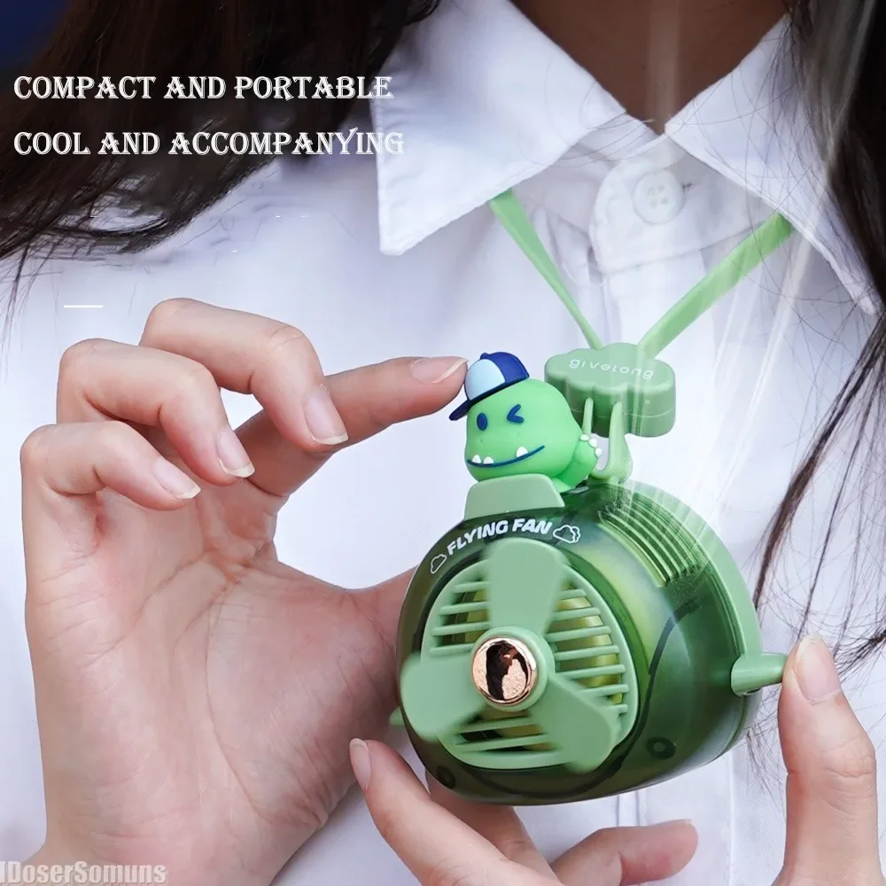 Petit ventilateur portable pour collier, aste par USB, animal mignon, lanière réglable, mains libres, utilisation en extérieur et en intérieur