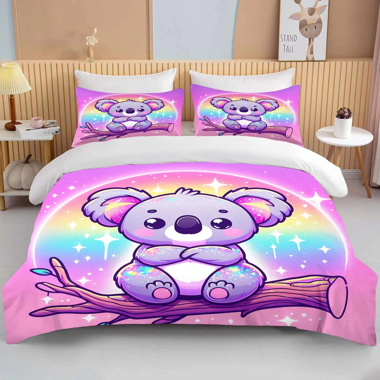 10 Size Cartoon Koala Print 3PCS 1Quilt Cover 2Pillow Cases Bedding Set Duvet Set Comforter Bed Set Queen King Size Home Textile