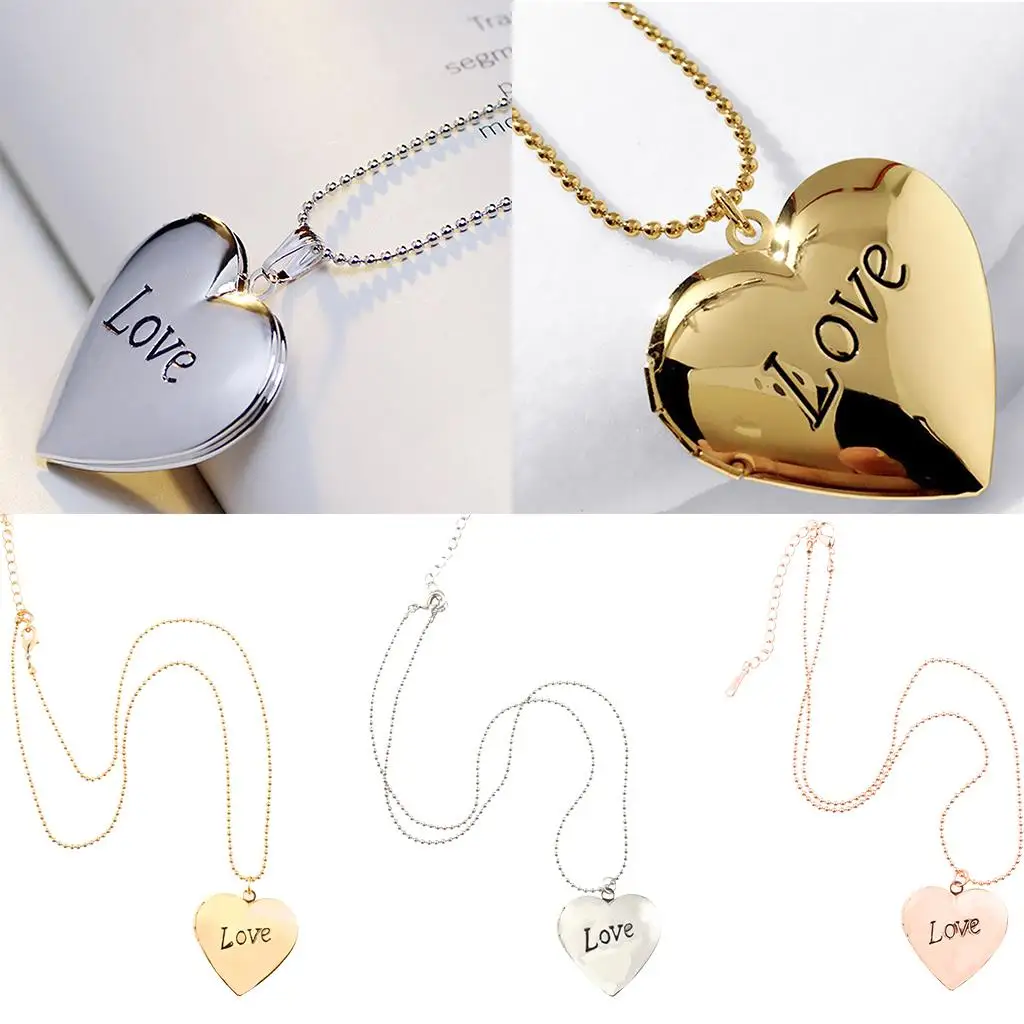 Heart Charm Memorial Photo Locket Necklace Copper Jewelry Customized Pendant for Mom Birthday Gift