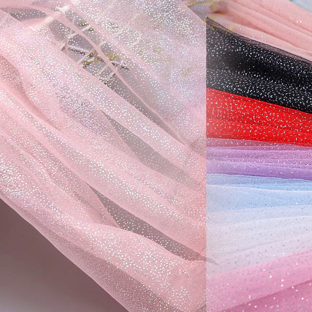 Glitter Tulle Fabric Soft Illusory Rainbow Color Mesh For DIY Girl Skirt Headband Handmade Sewing Cloth Accessory Lace Materials