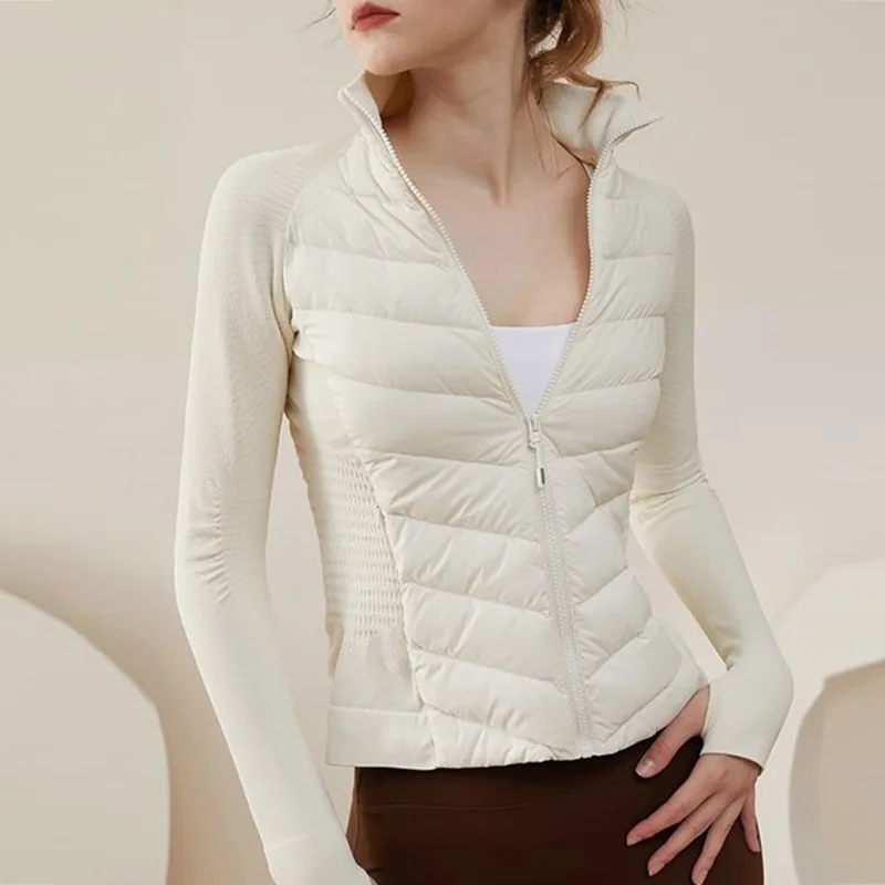Down cotton jacket women 2026 High-quality light thin new slim long sleeve high collar women's cotton coat clothing