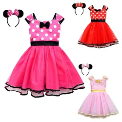 Cute Baby Girl Dress for 9M-14Yrs Children Summer Kids Minni Mouse Polka Dot Dress Girls Birthday Party Christmas Costume