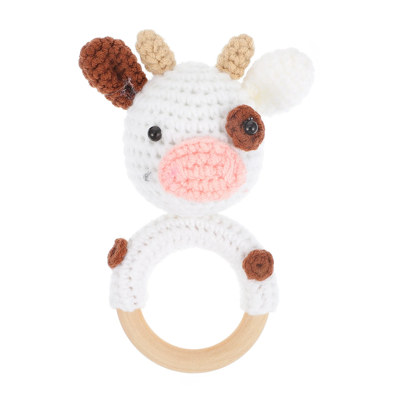 Drewniany gryzak montowany na wysokiej jakości kółku, tkany wzór, delikatny dźwięk do zabawy sensorycznej niemowląt.