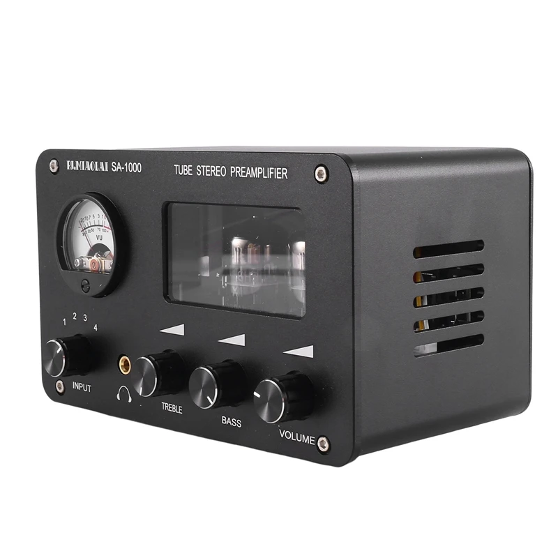 4-Input 2-Output HIFI Preamp High-Bass ปรับเครื่องขยายเสียงในตัว VU ระดับเมตร US Plug