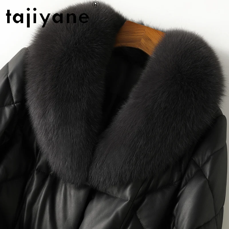 TAJIYANE سترة منتفخة من الجلد الحقيقي للنساء 100% معطف من جلد الغنم عالي الحبوب مع ياقة ثعلب ملابس نسائية شتوية 2025 كورت #4