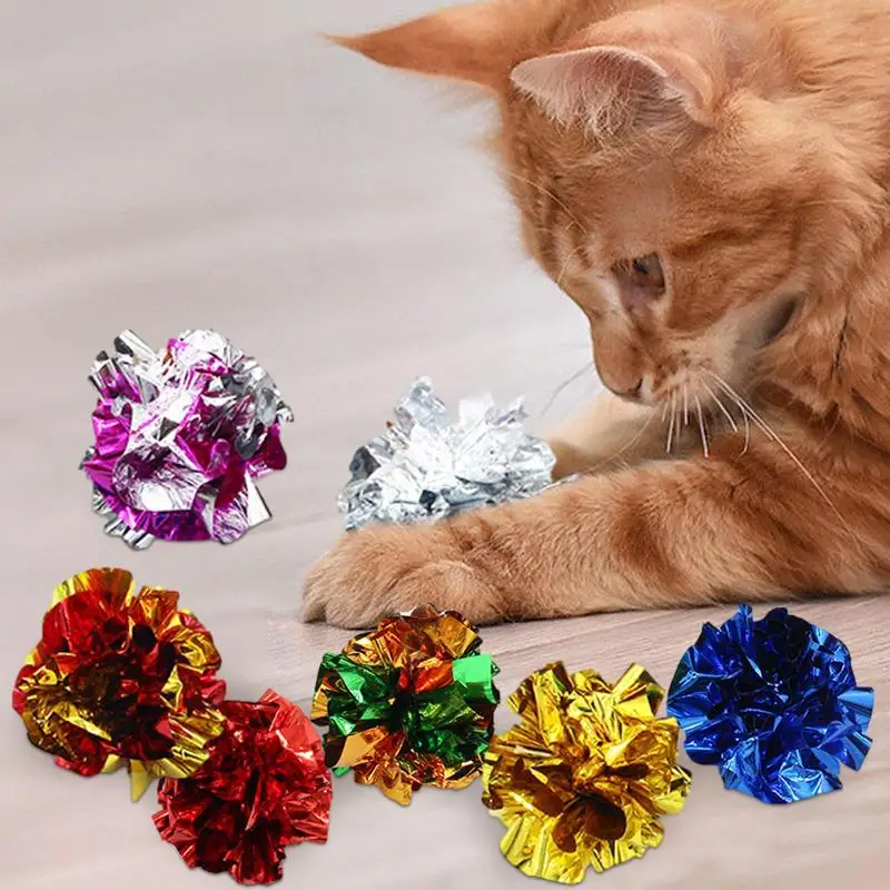 10pcs Crinkle Cat Toys Mylar Ball Colorful Ring Paper Shiny Interactive Sound Ball Crinkly Balls For Cats Sound Toy Pet Play Toy