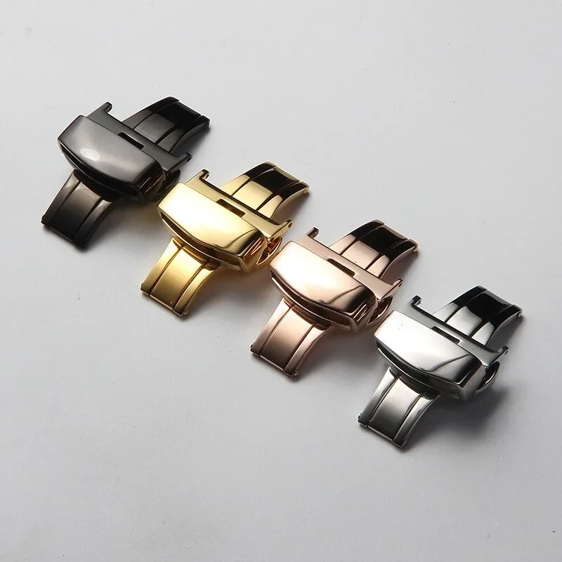 304 Stainless Steel Butterfly Buckle Watch Band Double Press Deployment Folding Clasp Watch Accessories 10 12 14 16 18 20 22mm