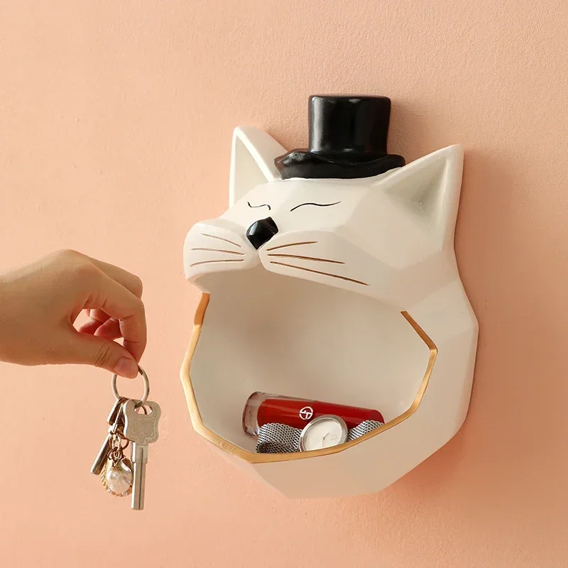 

Handmade Big Mouth Cat Figurine for Wall Decor Wall Storage Box Craft Resin Art Anime Decoration Sculpture Modern Art Table