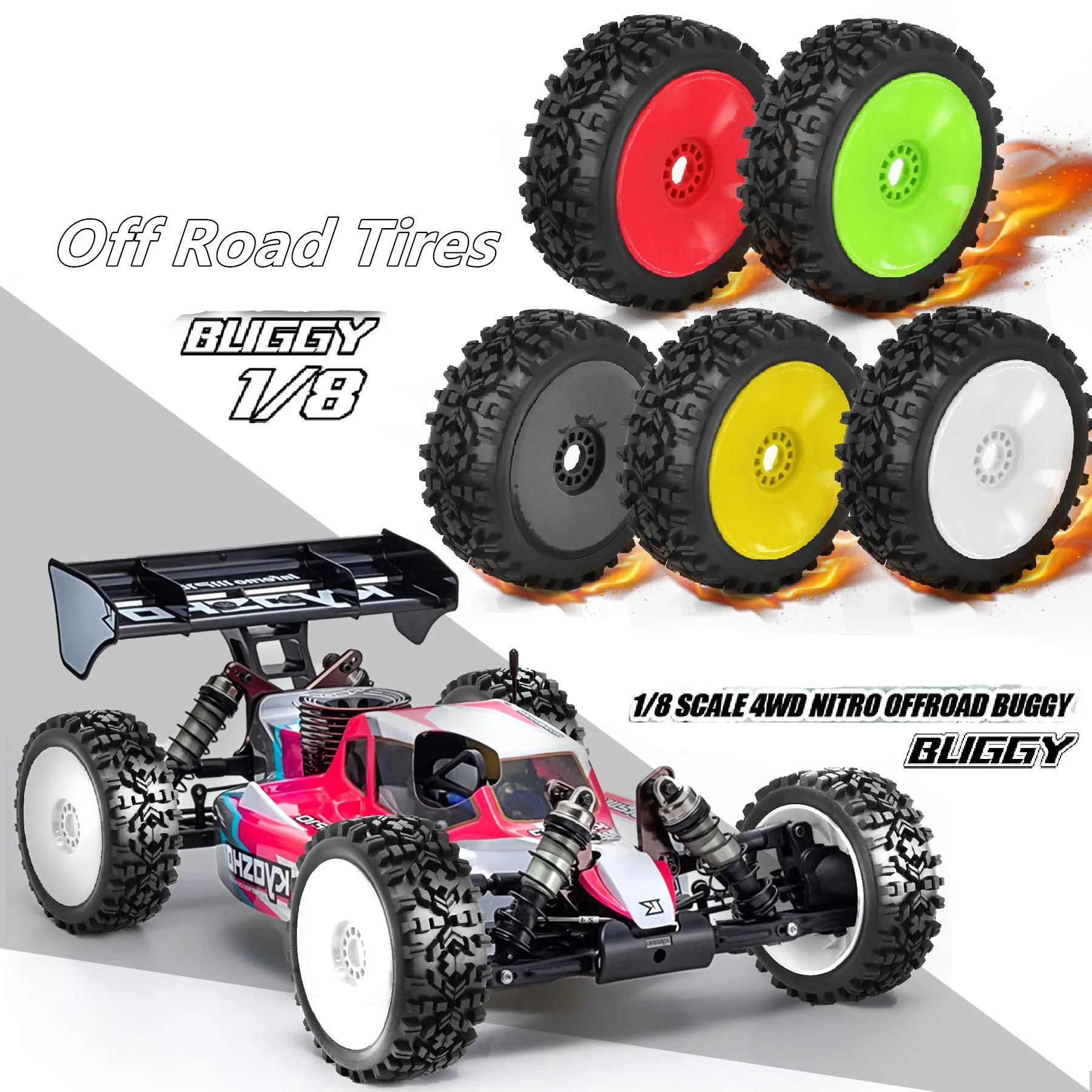 RC 1/8 Buggy Tires and Wheels 17mm Hex Rubber Off Road Tyres for 1:8 Buggy Truck Car HSP Kyosho MP10 VRX HPI Hobao ARRMA Typhon view 6