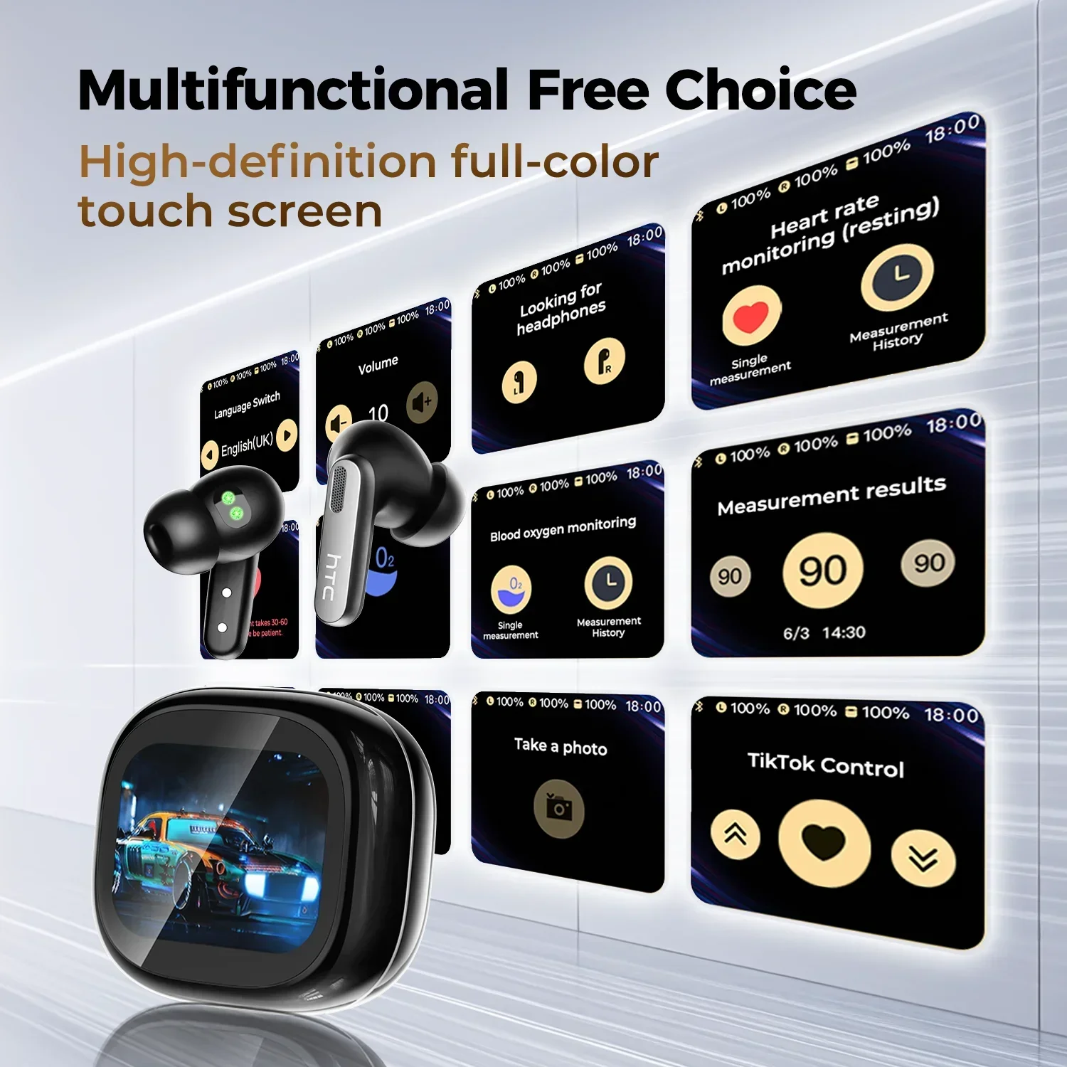 HTC NE46 سماعات بلوتوث لاسلكية رياضية مع مراقب معدل ضربات القلب شاشة LED تعمل باللمس للحد من الضوضاء داخل الأذن مترجم AI Earbu #6