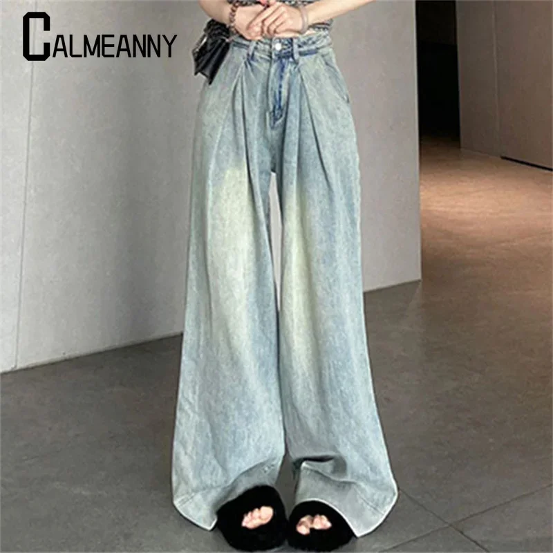 

Women Wide Leg Jeans 2023 Spring Summer Korean Edition Fashion Vintage Streetwear Simple All-match Leisure High Waist Trousers