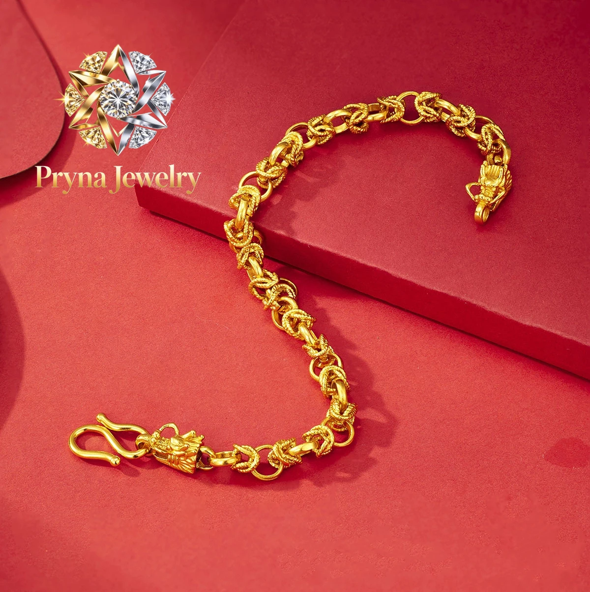 Pryna Jewelry   Gold Store launches 9999 24K pure gold faucet series bracelet necklace men's faucet twist chain domineering keel