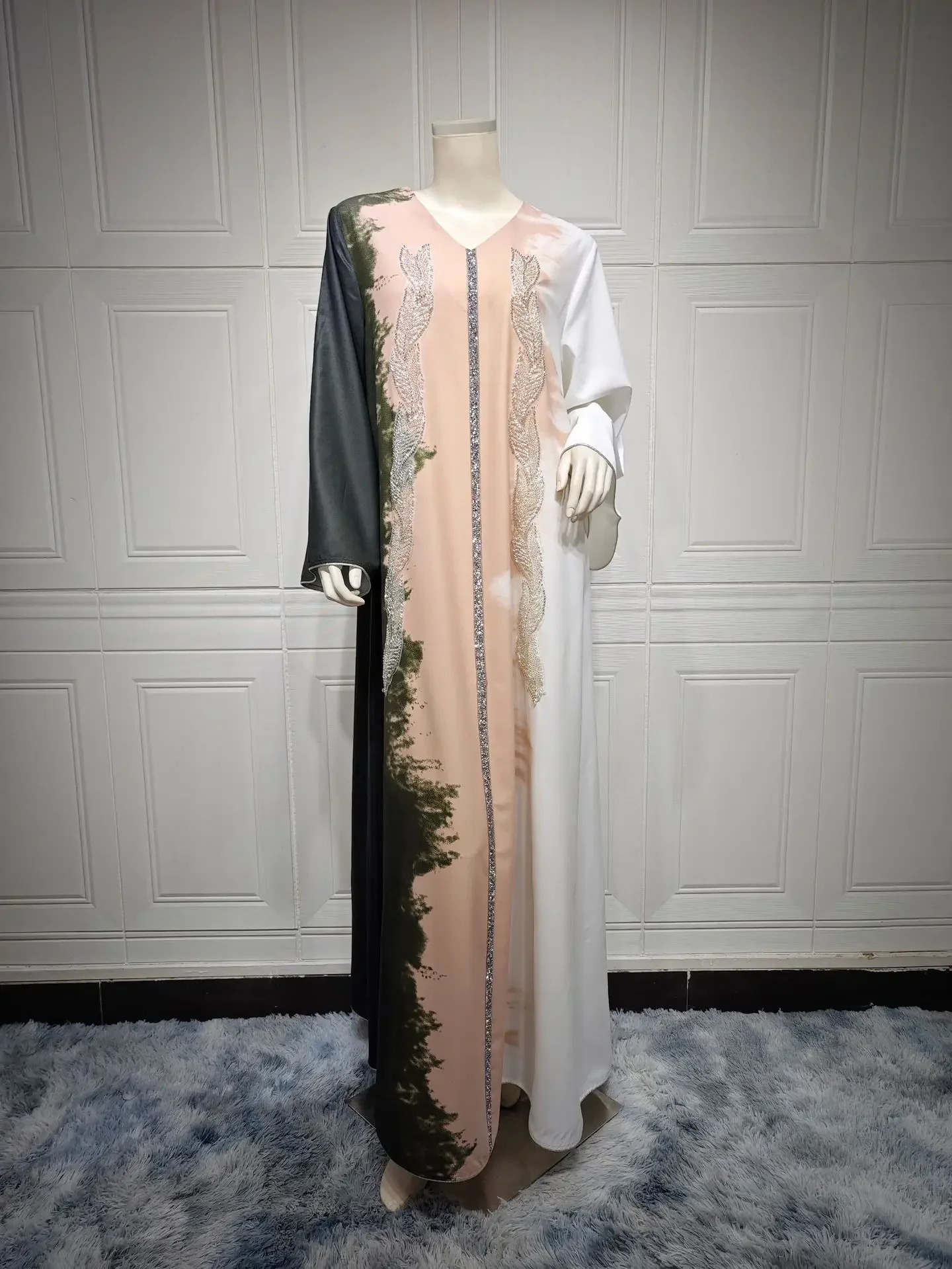 Eid muçulmano marrocos vestido para mulher abaya jalabiya diamante v pescoço vestidos de festa dubai abayas kaftan islam vestidos árabe robe 2024