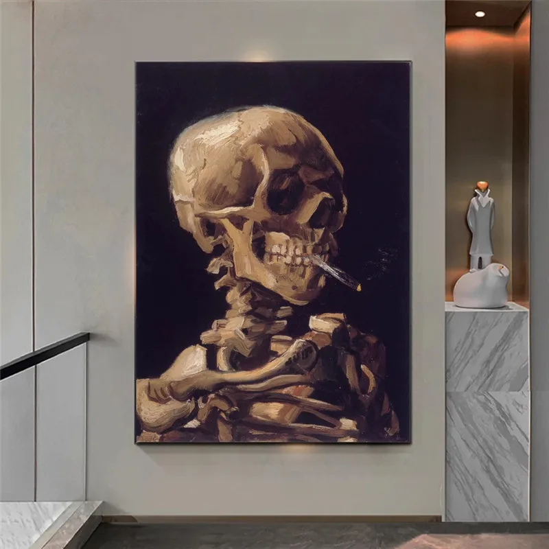 Van Gogh skull and cigarette poster famous interior canvas painting wall art picture suitable for living room home decor