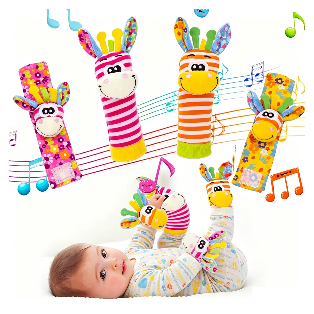 Foot Finders&Wristlet Rattles for Infants Toys Colourful Sensory Toys with Crinkle Paper for Newborn Baby 0-12 Months Gifts