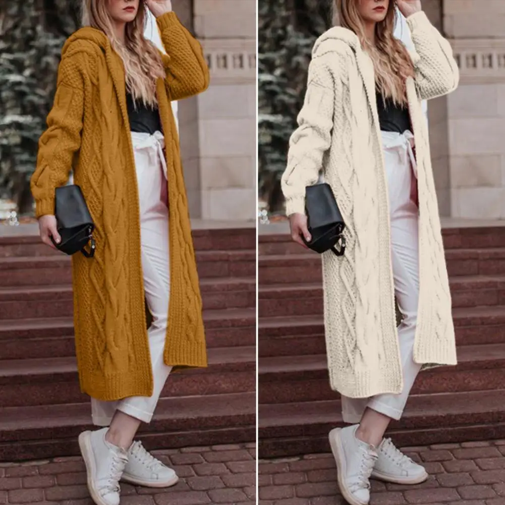 2023 New S-5XL Female Cardigan Autumn Winter Hot Sale Fashion Solid Color Hooded Long Cardigan Sweater Women Knit Sweater