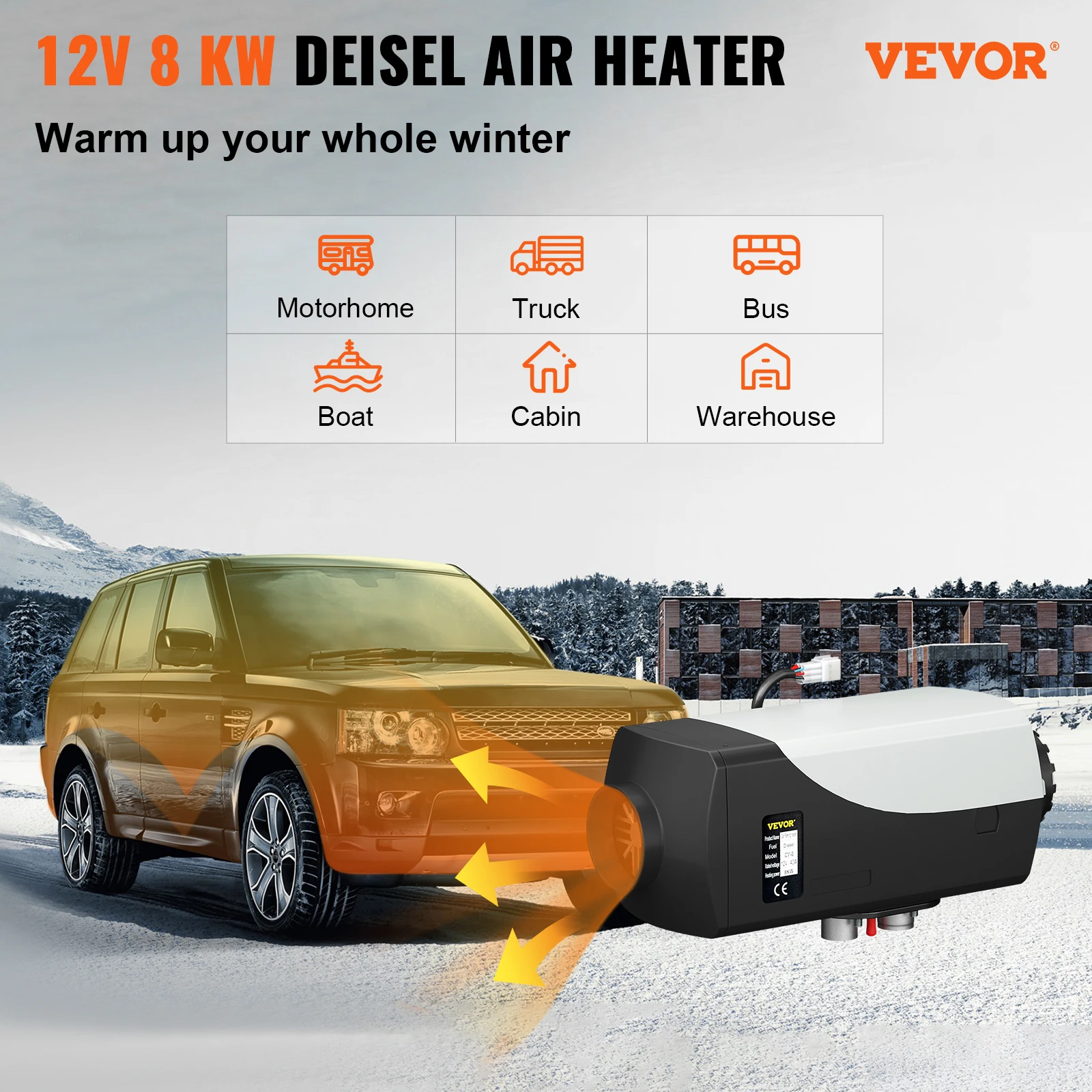 VEVOR Diesel Heater 12V Diesel Air Heater 8KW Diesel Parking Heater Remote Control w/LCD Switch for Car Trucks Motor-home Boat