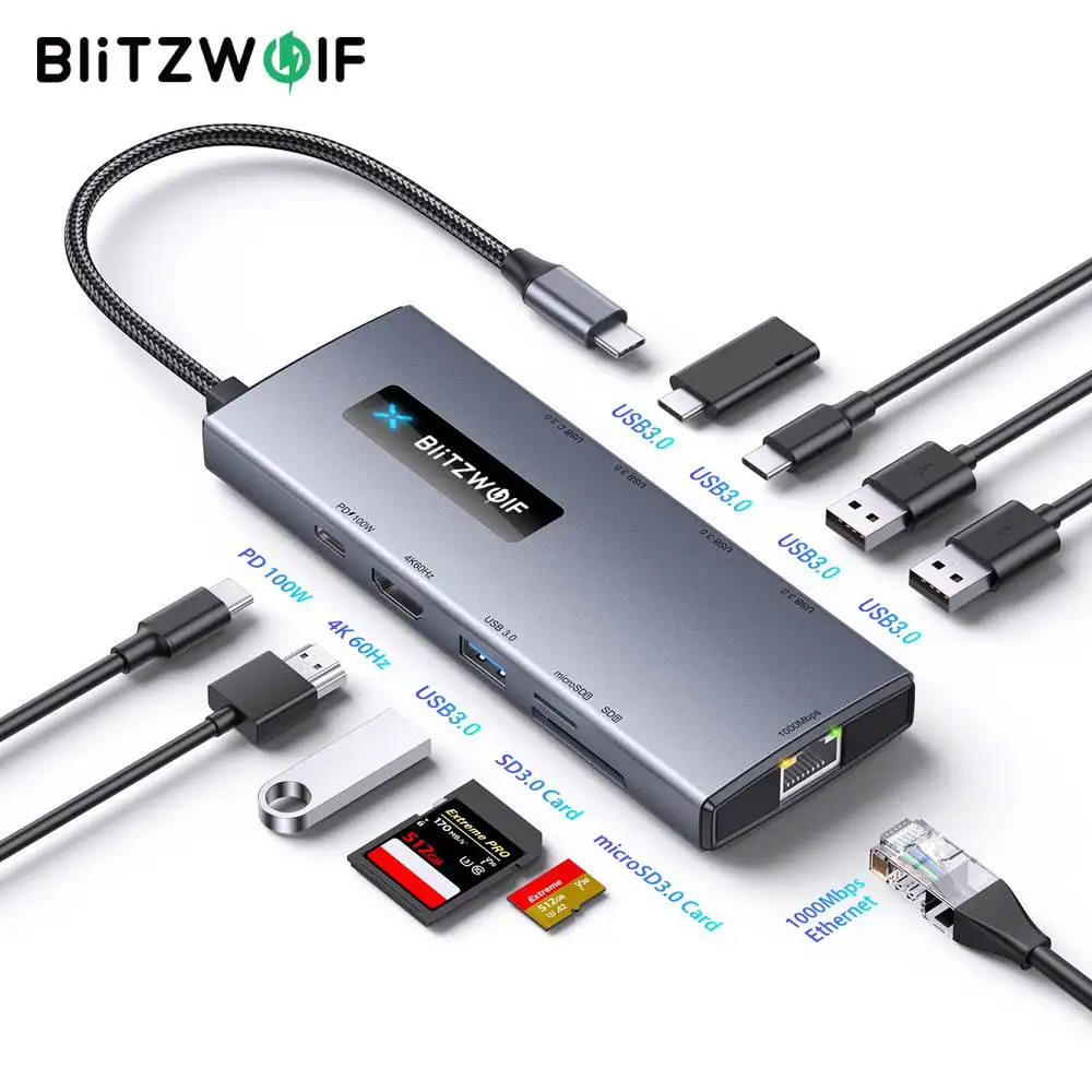 

Блок питания BlitzWolf BW-NEW TH8 10 в 1, USB 100, Type-C, 60 Гц, SD и TF