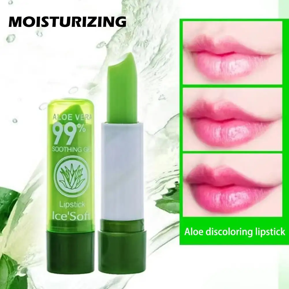 Bálsamo labial de aloe vera, mudança de cor, duradoura, impermeável, cuidado, hidratação, mudança de temperatura, hidratação, a5c6