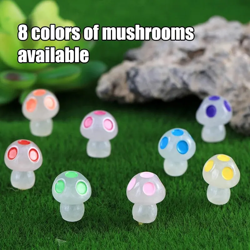 8PCS Mini Glowing Mushrooms Tiny Mushrooms Decoration for Miniature Garden Landscape Dollhouse DIY Crafts Party Ornaments