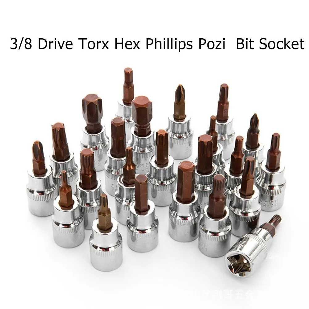 1pc 3/8 Inch Drive Hex Socket Bit H3 H4 H5 H6 H8 H10 T25 T30 T40 T50 T55 PH1 PH2 PH3 PZ1 PZ2 PZ3 Screwdriver Bits Hand Tools