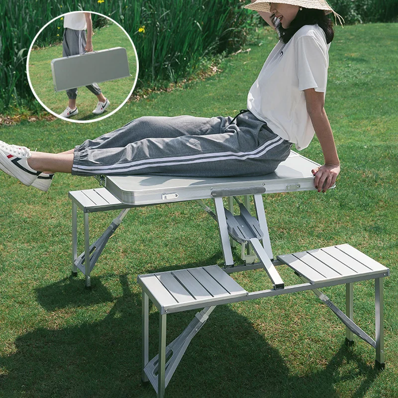

New Folding Camping Table with 4 Chairs Portable Folding Table Courtyard Table Alloy Connected Simple Fold Picnic Table Outdoor