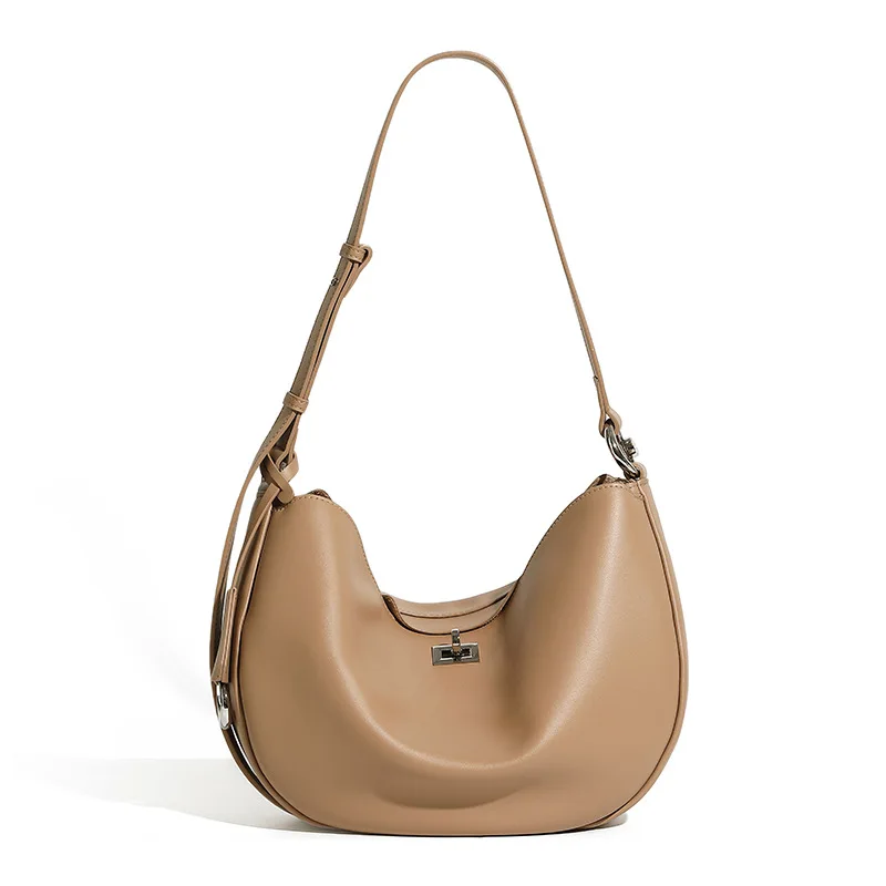 

Fashion Designer Genuine Leather Saddle Women's Shoulder Bag High-end Simple Lock Half Moon Women Underarm Handbag Dropshipping