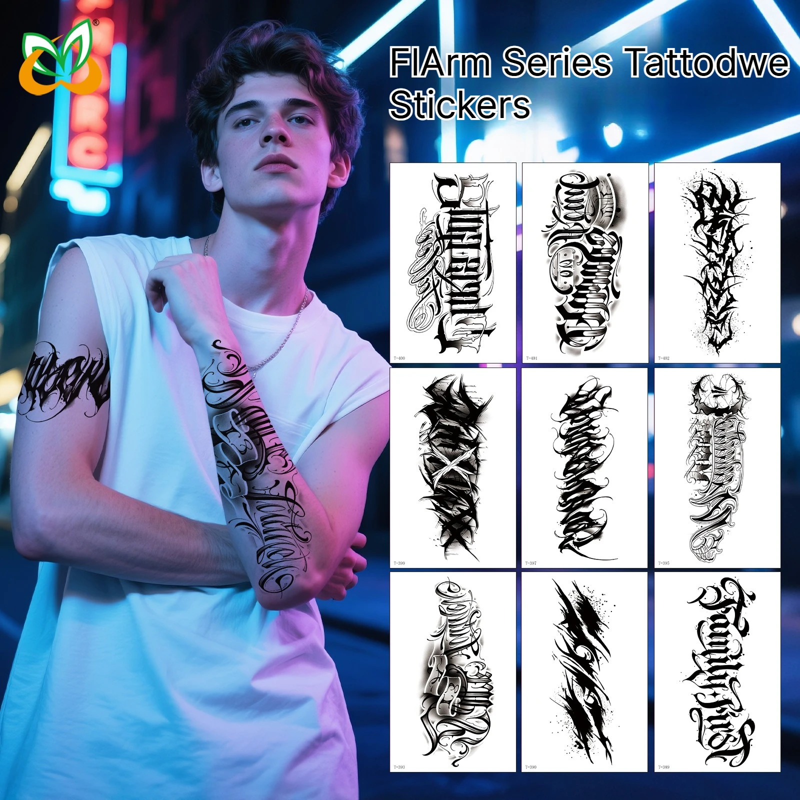 A Waterproof Hip Hop Totem Tattoo Stickers 4/6/9Pcs Graffiti Wealth Pattern Unisex Simulation Decals for Hand Neck Decoration