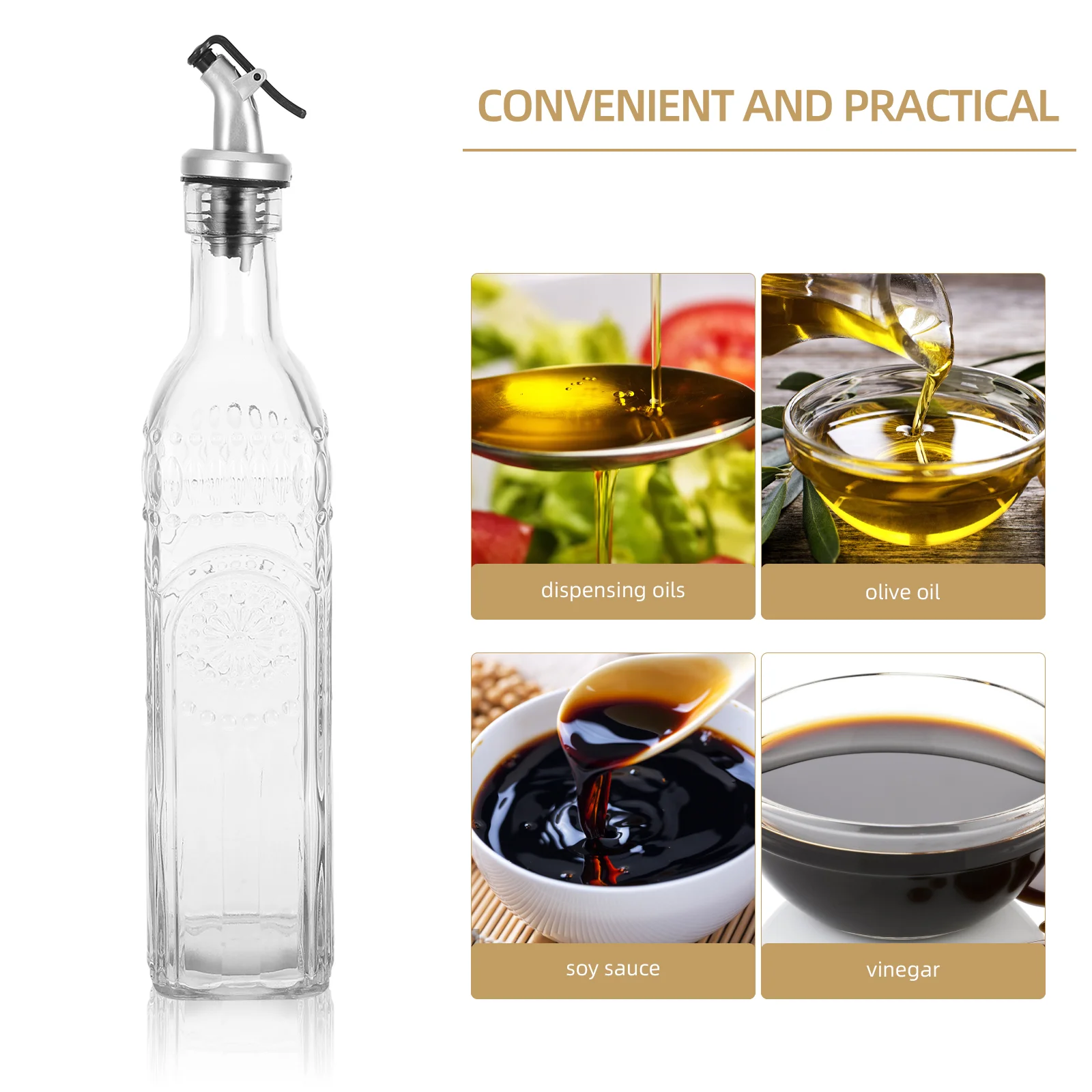 Elegant Glass Oil Dispenser Spout Non-Greasy Oil Bottle For Kitchen Use Clear Reusable Water Bottle Small Oil Bottle For Kitchen