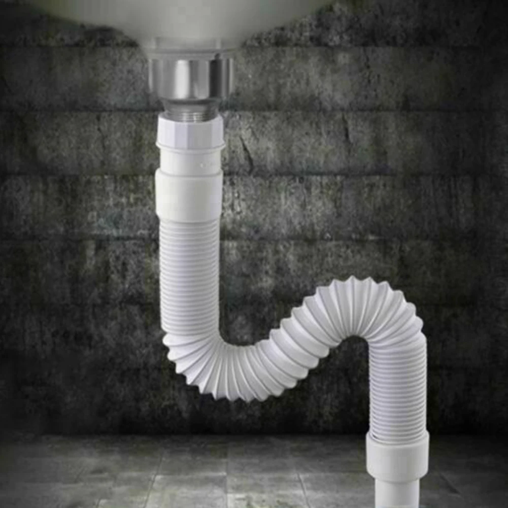 Sifón de cocina con conector de trampa, fácil de rotar, desmontaje, buena dureza, apriete a mano Para instalarlo, alta resistencia, 34,5-78cm, 1 ud.