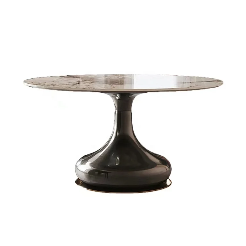 Modern Nordic Marble Stainless Steel Frame Table Round Customized White Slate Dining Table