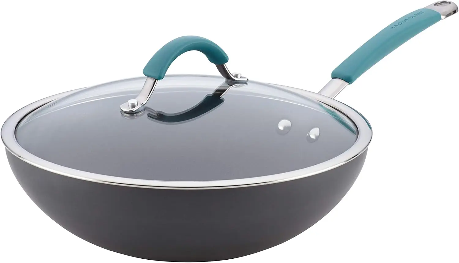 

Hard Anodized Nonstick Wok Pan with Lid, 11-Inch Covered Stir Fry, Gray with Blue Handles,6 Quarts