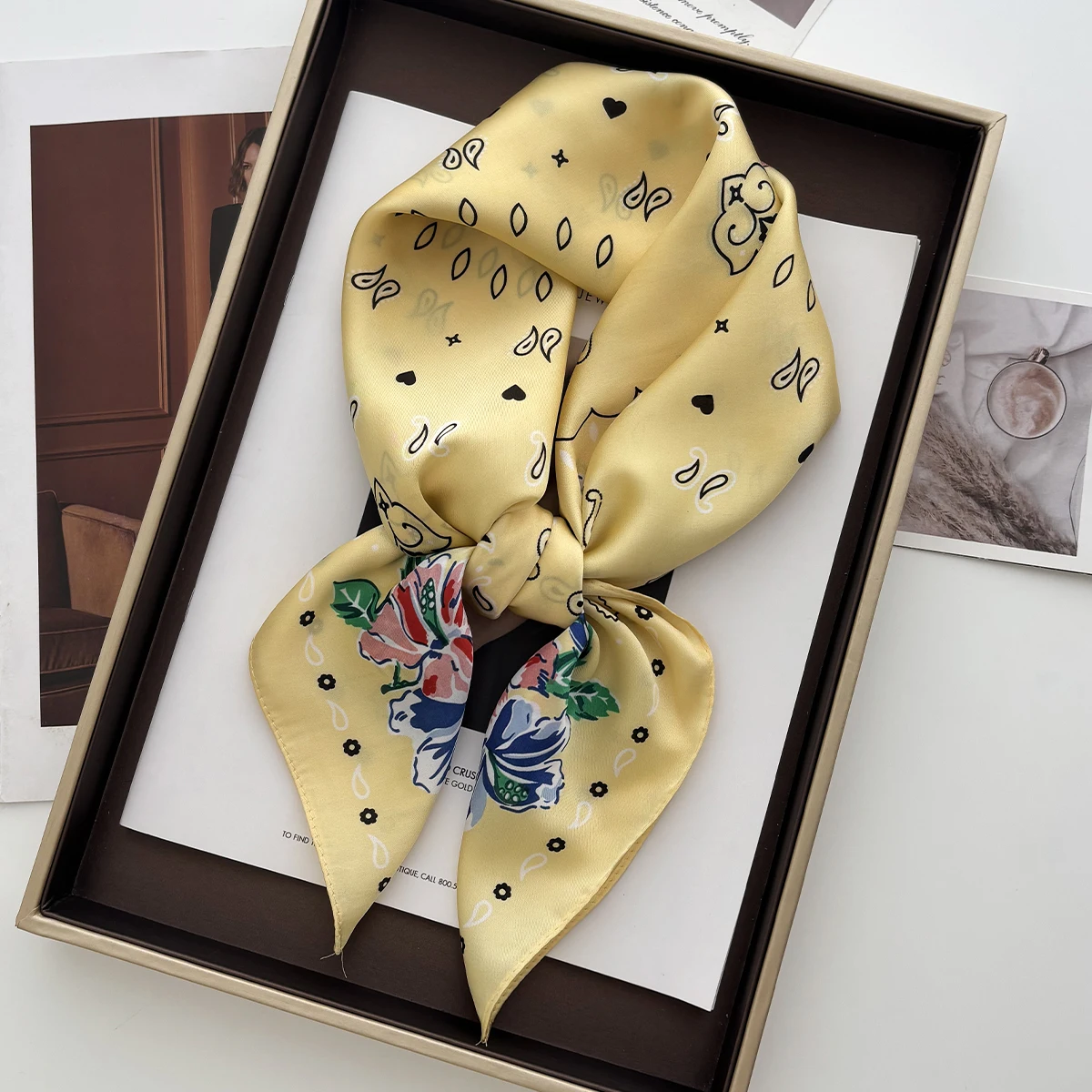 Luxe Vierkante Sjaal Voor Vrouwen 70*70 Cm Dames Hijab Geel Leuke Halsdoek Bandana Zachte Vlek Faux Zijden Sjaals sjaal Warps