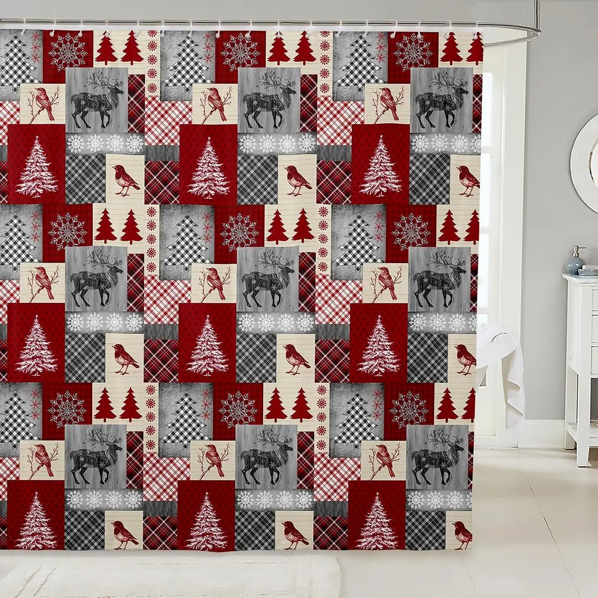 

Рождественские занавески для душа, рождественские занавески для ванной с оленями для детей, женщин и мужчин, зимние аксессуары для ванной комнаты с птицами, рождественские водонепроницаемые