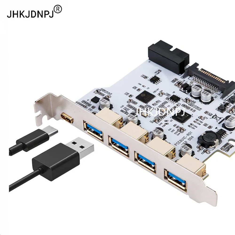 5Gbps 4 USB 3.0 + 1 Type-C Connector to PCI Express PCI-E 1X Expansion Riser Card With USB3.0 19Pin Socket SATA 15PIN Power