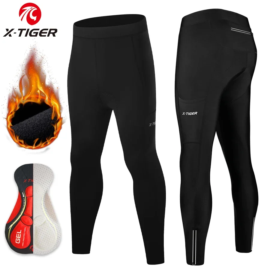

X-TIGER Men's Fleece Cycling Trousers with Reflective Zippers Tights sport man Warm Long Biking Pants for Winter Pants mtb
