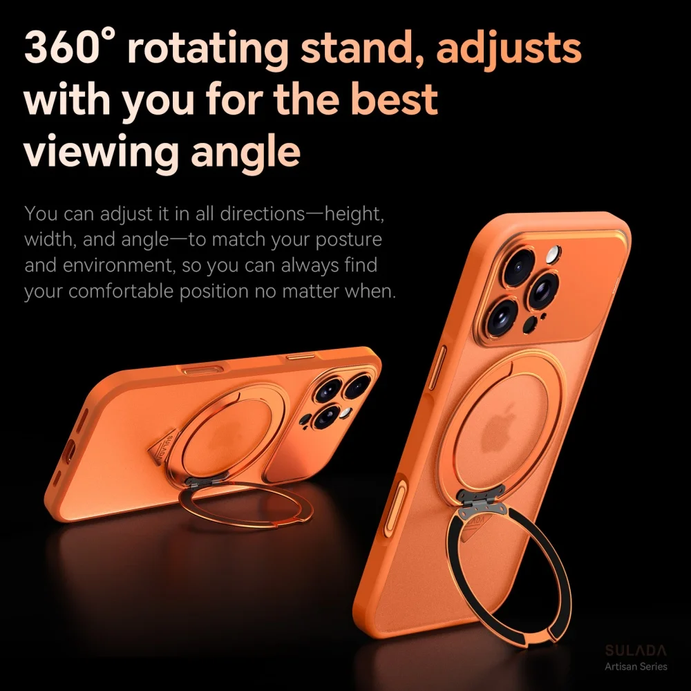 

Premium Matte Transparent PC Case For iPhone 17 16 Pro Max Rotating Bracket Cover