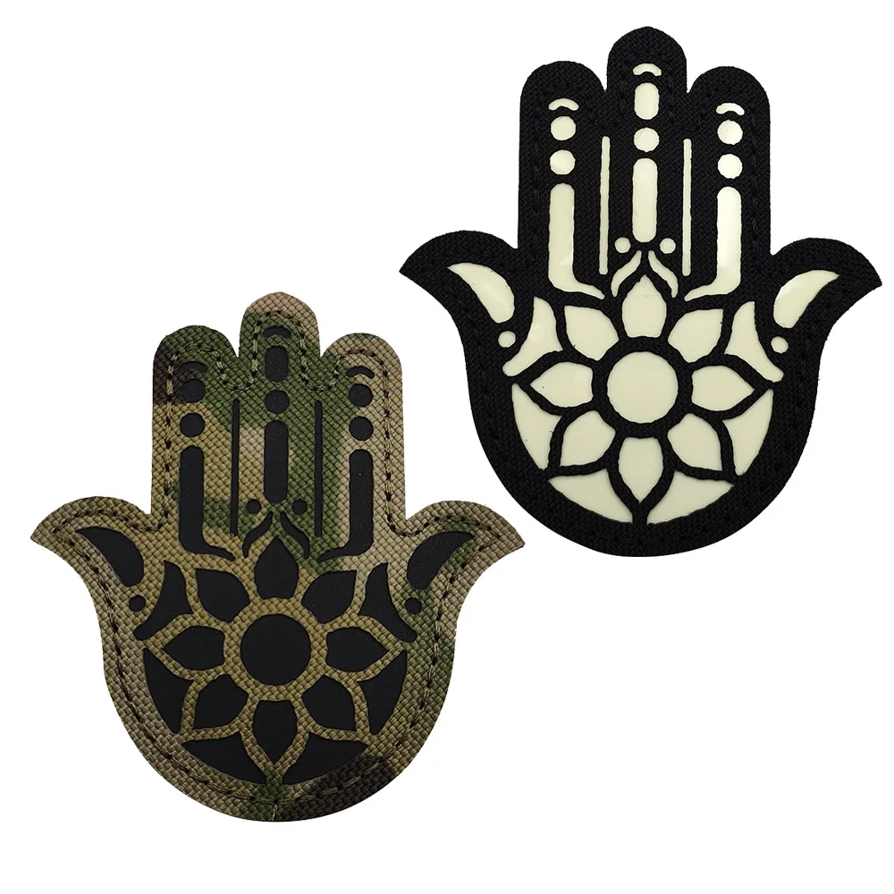 Henna Palm Hand of Fatima Reflective Patch Tactical Morale Badge Backpack Sticker Luminous Hook and Loop Patches for Clothing