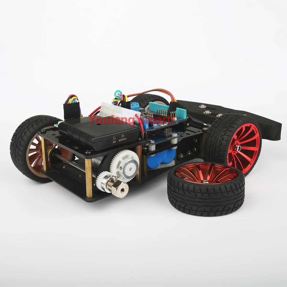 Ackermann-Châssis en métal pour chariot Ardu37, servomoteur à traction arrière, voiture robot programmable, kit de bricolage, poignée PS2, UNO