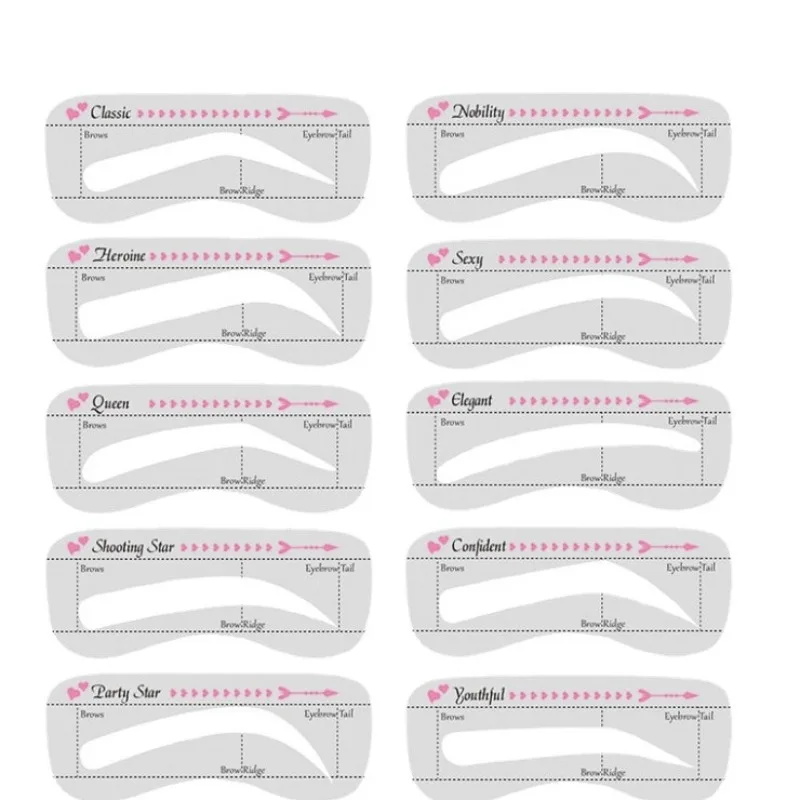 10 Pcs Reusable Eyebrow Stencils Template Shaper Tool Portable Brow Makeup Aid Tool