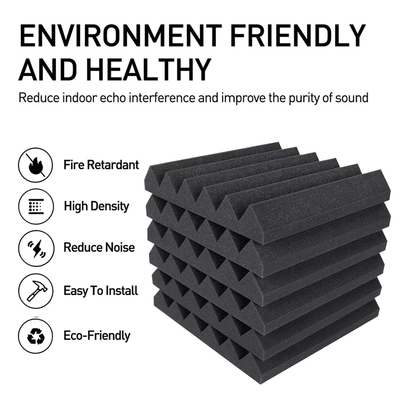 HFES Acoustic Foam Panels Wedge 2 X 12 X 12 Inch, Soundproofing Foam Noise Cancelling Foam For Home Office Recoding