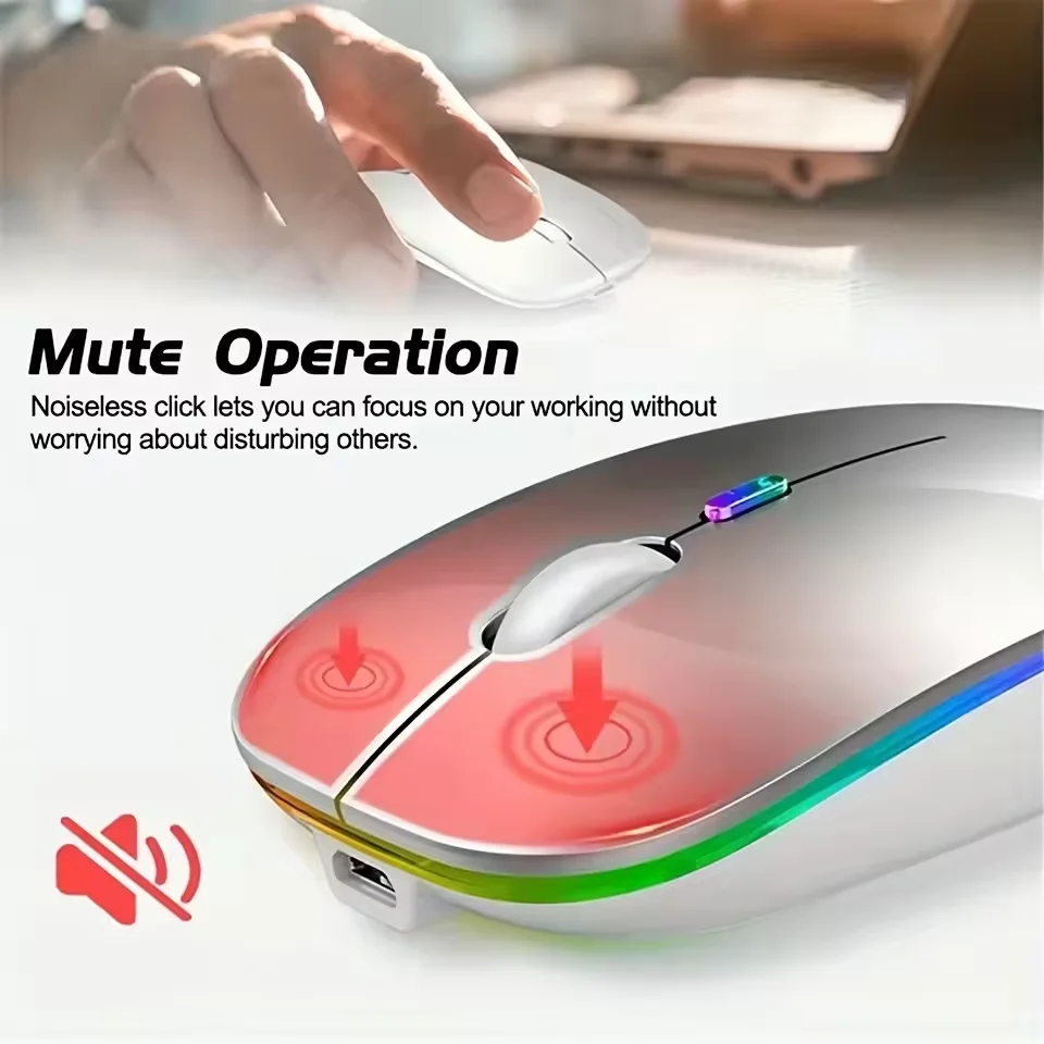 ماوس لاسلكي جديد مزود بتقنية البلوتوث LED ووضاع مزدوجة 2.4 جيجا هرتز قابل لإعادة الشحن RGB مريح صامت لخلية الكمبيوتر المحمول iPad