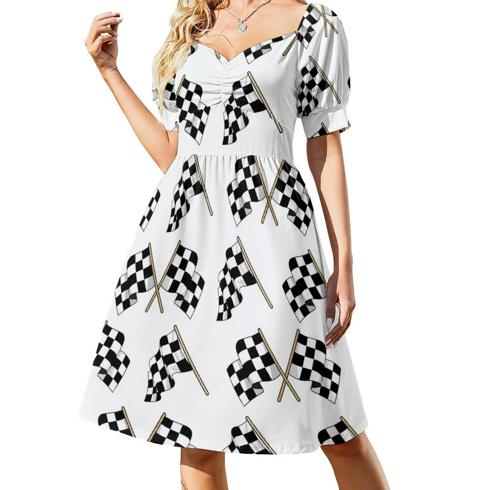 Racing flag pattern, chequered or checkered. Short Sleeved Dress dresses summer Dress woman Dresses gala Dress