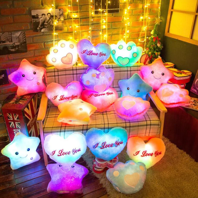 Luminous Pillow Star Cushion Colorful Glowing Pillow Plush Doll Star Heart Bear Paw Led Light Toys For Girl Kids Christmas Gifts