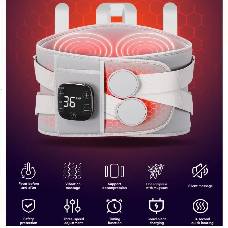 Cordless Heating Pad With Massager For Back Pain Relief Cramps With 3 Heat&Timer 3 Vibration Back Lumbar Support Belt-B27C