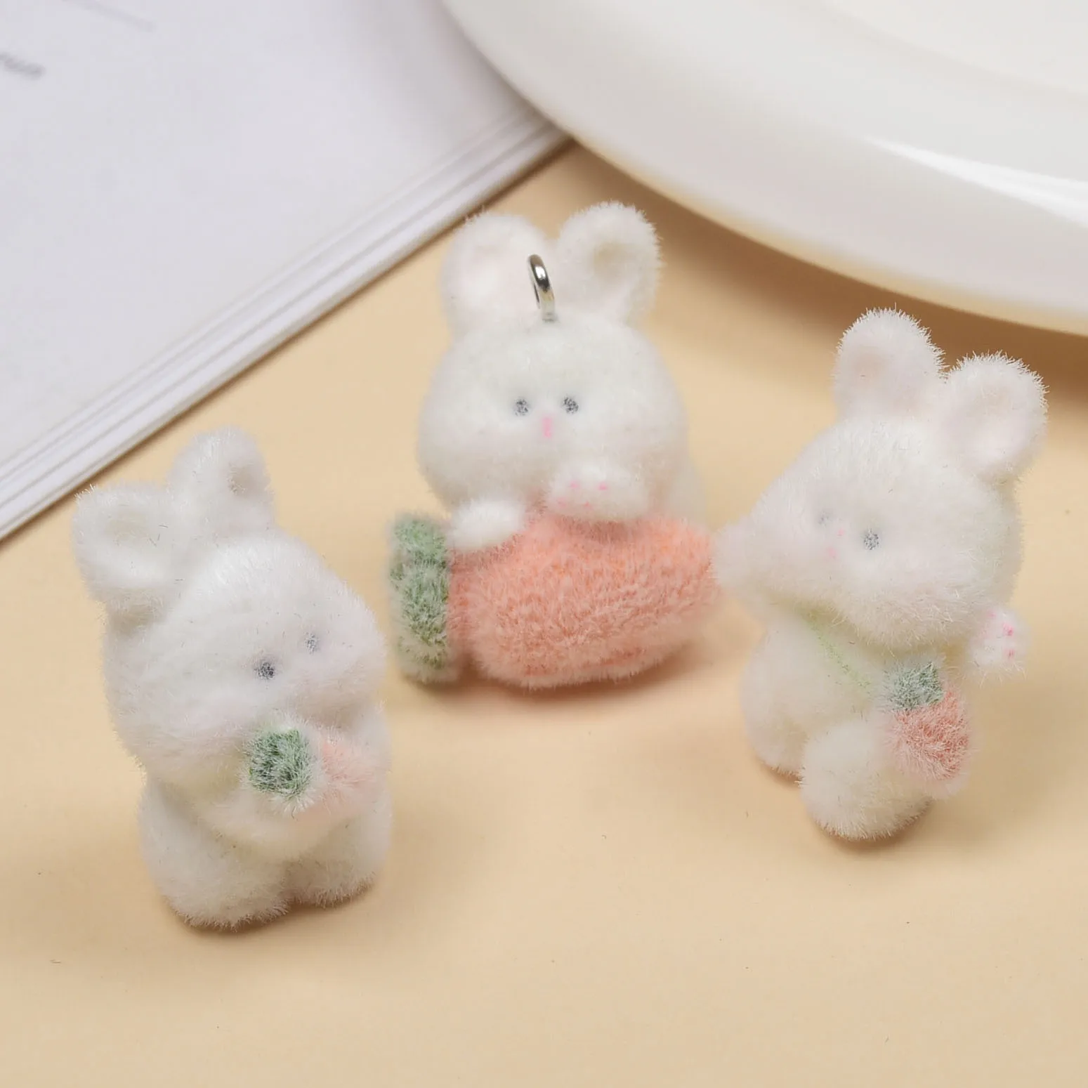 

15 шт., 3D флокированная смола, милый кролик, мультяшные подвески в виде животных для брелка, ожерелье, серьги, изготовление ювелирных изделий своими руками, аксессуары