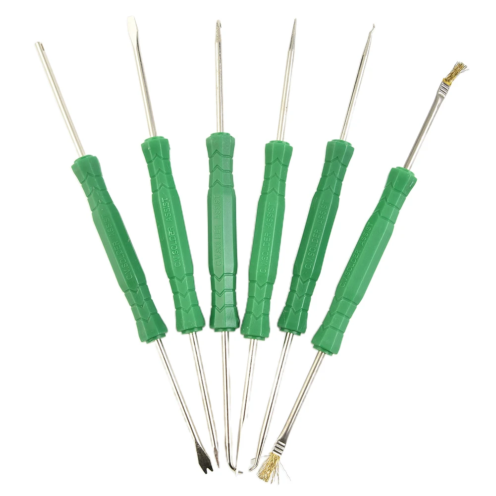 6x Carbon Steel PCB Desoldering Aid Tool Soldering Welding Aid Assist Cleaning Repair Tool Scraper Awl Brush Fork Hook Push Rod