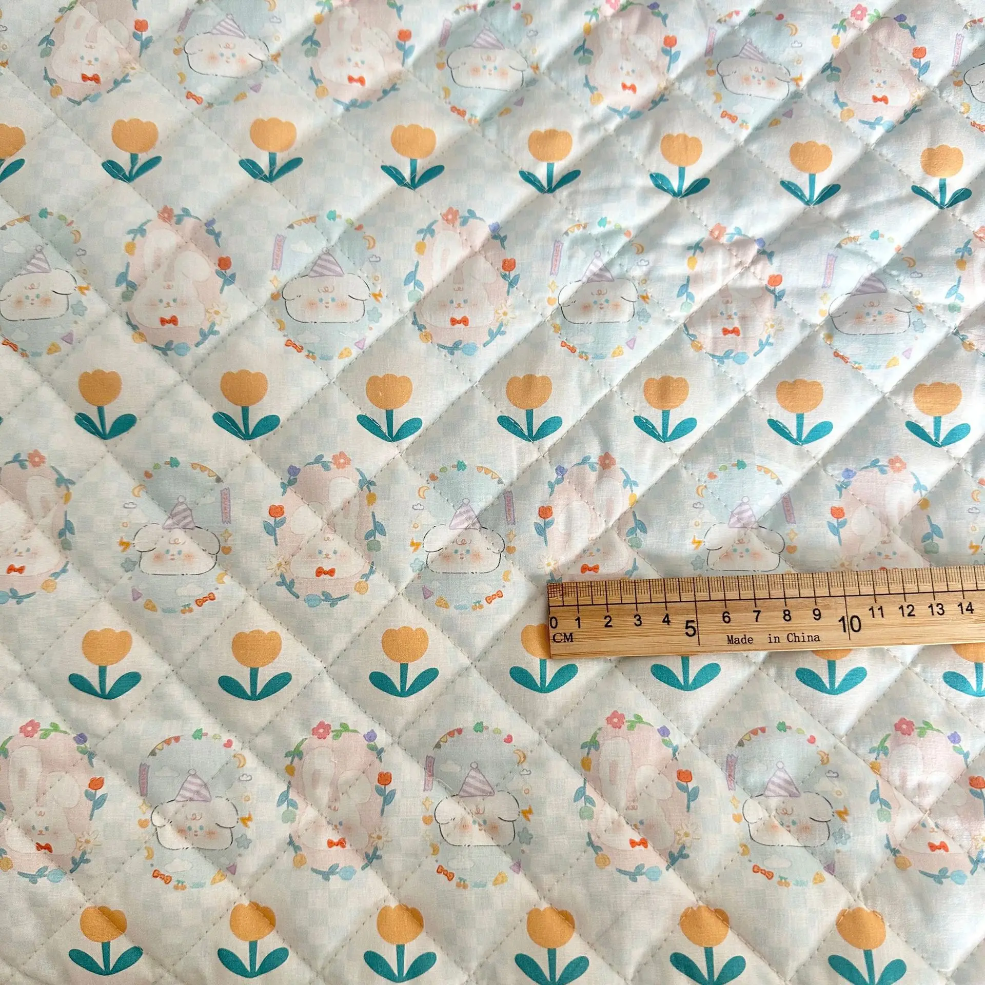 

90*140cm Clip Cotton Quilted Fabric Little Bear Floral Print for Warm Jackets Bag Cotton Coat Bedding Handmade DIY Sewing Fabric