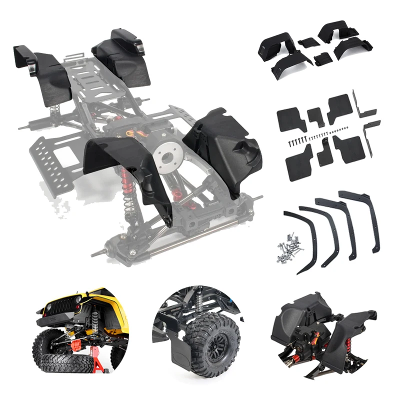 Gumowe przednie tylne chlapacze błotnik do 1/10RC Crawler Axial SCX10 II 90046 90047, SCX10 III AXI03007 Podwozie 313 mm Wrangler Body